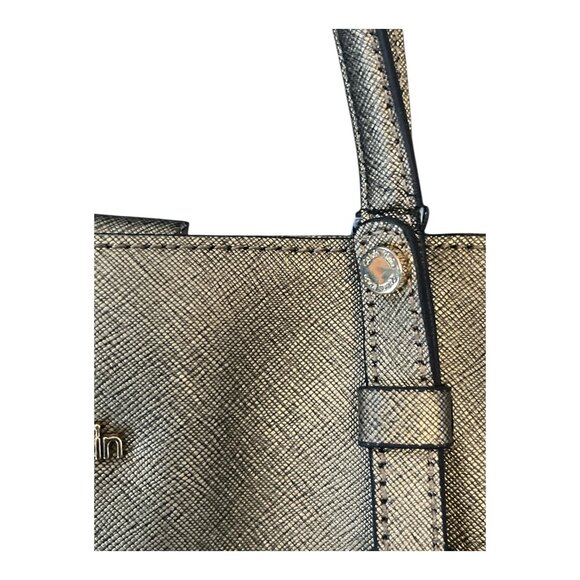 Calvin Klein Metallic Gold Saffiano Leather Tote Bag – 10 x 15 x 4 in – 10” Drop - Picture 10 of 14